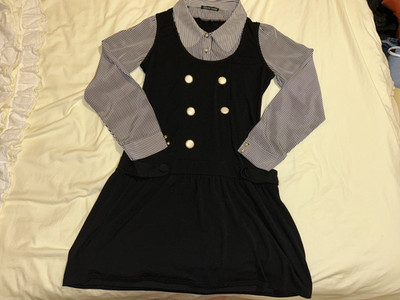 Fake 2-pc Button Up Collar Black/White- Brand: ''Healthy Karen'' | MISSING BUTTON