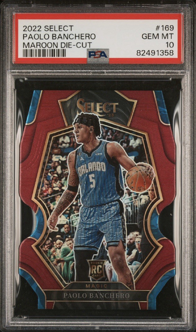 2022 PANINI SELECT MAROON PRIZM DIE-CUT #169 PAOLO BANCHERO #/175 PSA 10