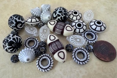 Vintage Carved Look Patterned Plastic Beads Lot 30