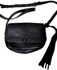 Coach and Four Small Black Leather Crossbody Handbag 8"W x 6"H