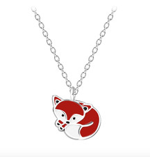 925 Sterling Silver Fox Necklace Kids Girls Animal Fox Jewelry Gift Cute