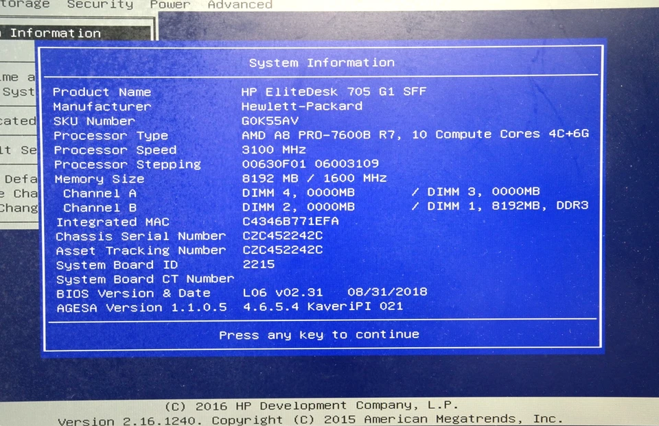 HP EliteDesk 705 G1 SFF AMD A8 PRO 7600B R7 8GB RAM NO HARD DISK - Immagine 2 di 4