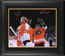 Carter Hart & Travis Konecny Flyers Framed Autographed 16x20 Spotlight Photo