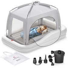 Inflatable Toddler Travel Bed with Tent, Portable Kids Air Mattress with Safe...