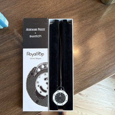 Swatch Royal Pop Ocho Negro Octagon Quartz Analog Watch Black Leather Strap Box