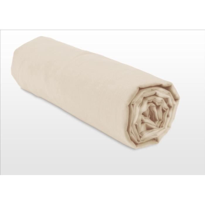 Drap housse 180x200 coton beige clair grand bonnet LOVELY HOME lit king size