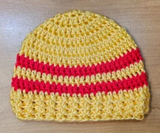 Beanie 3-6 Months Unisex Baby Boy Girl Handmade Crochet Yellow Red Stripes