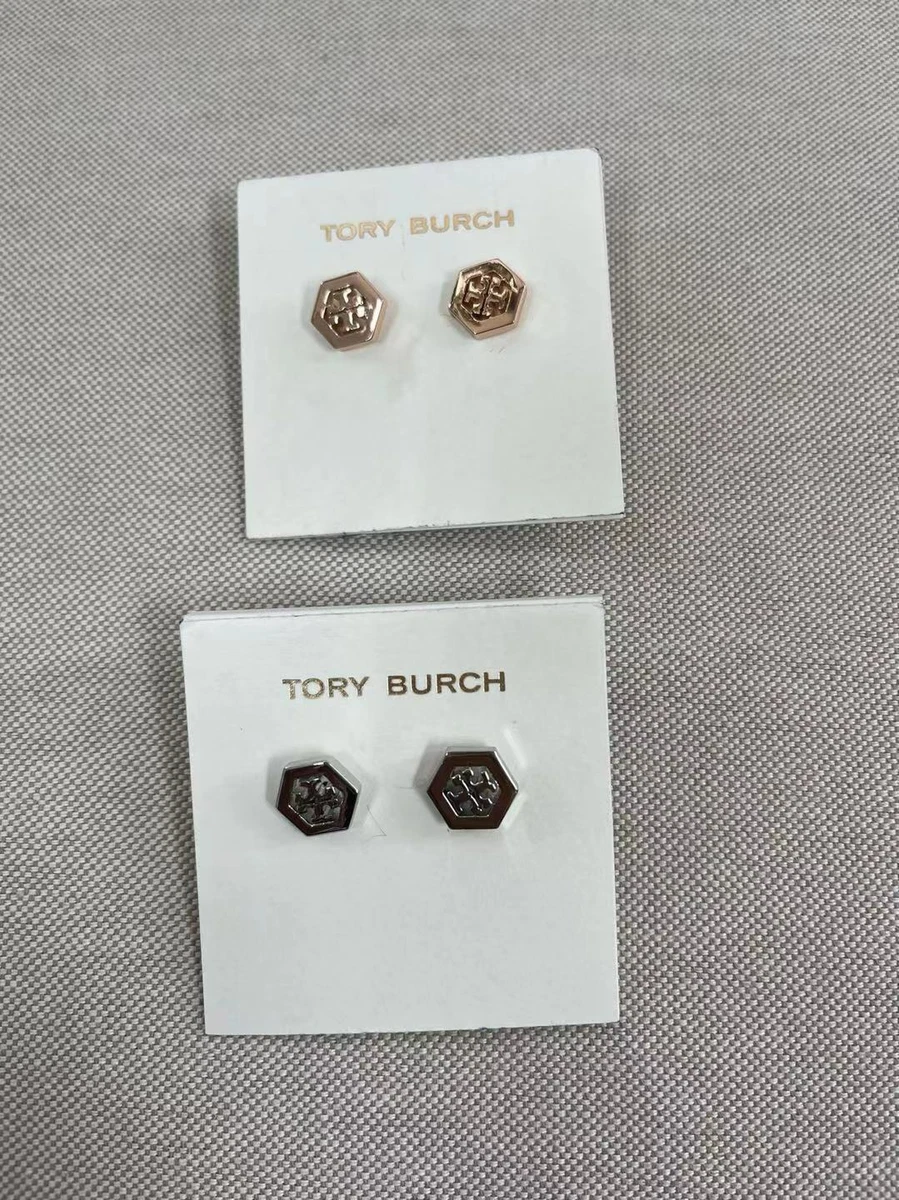 Tory burch hexagon logo stud earrings deals