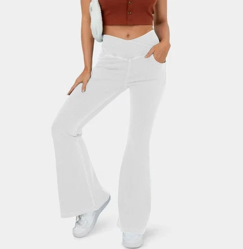 Ladies Stretch Elastic Waist Pockets Flared Pants Jeans Denim Trousers PLUS-SIZE - Picture 14 of 28