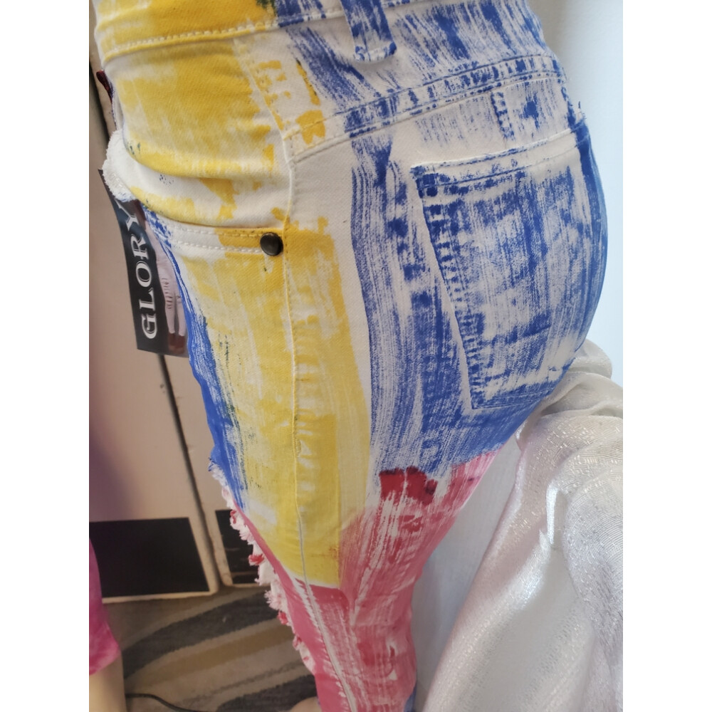 Womens Painted Jeans Mid Rise Skinny Jeans MultiColor Stretch Jeans Painted De eBay