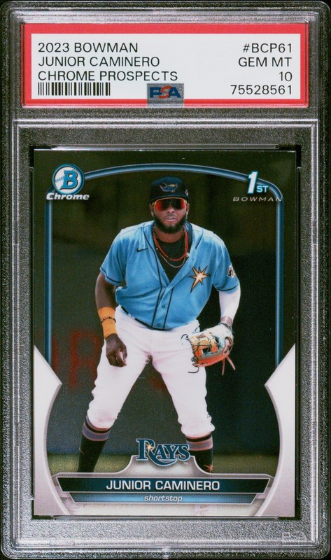 PSA 10 JUNIOR CAMINERO 1st 2023 Bowman Chrome Prospects RAYS Rookie RC GEM MINT