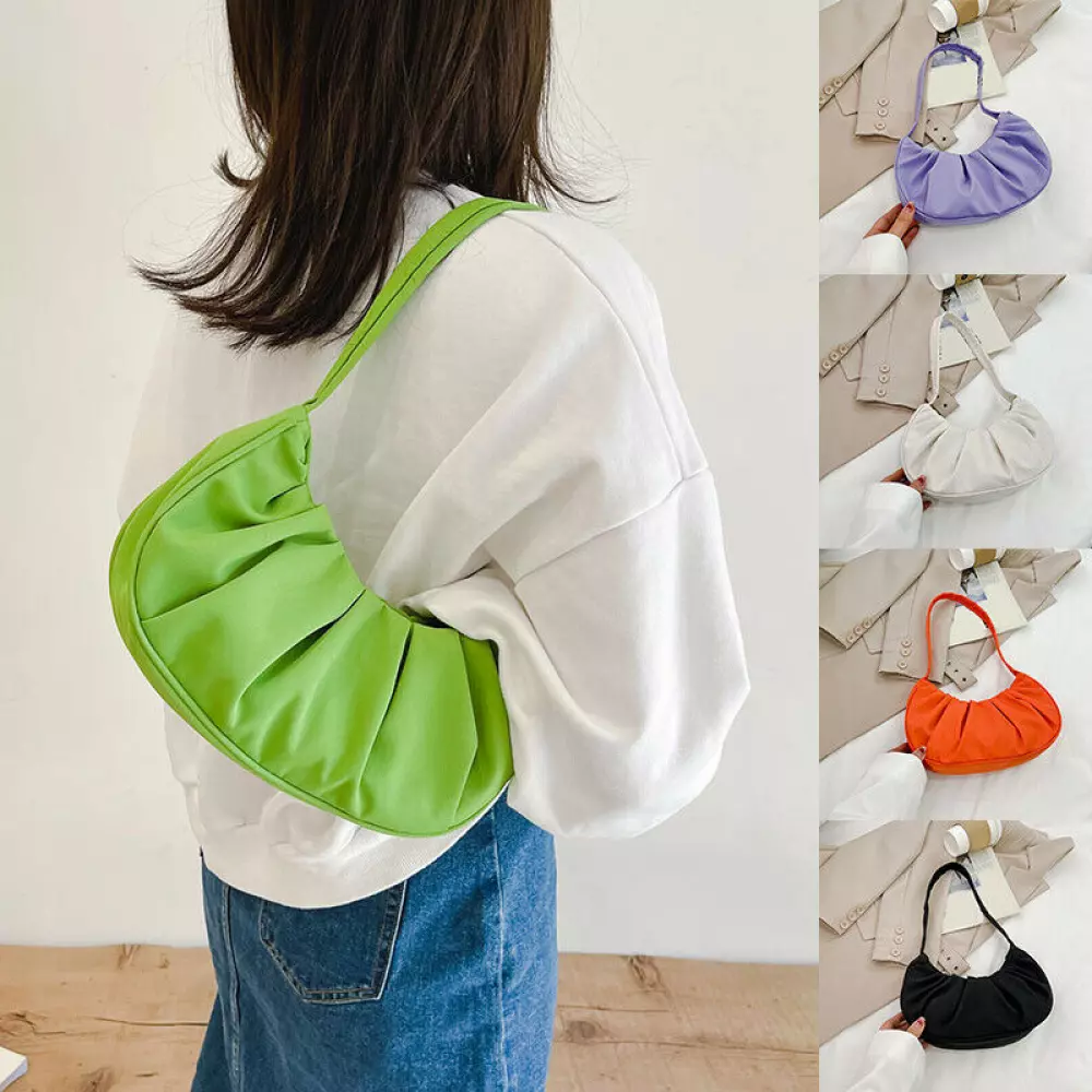 Women Nylon Pleated Handbag Armpit Bag Tote Clutch Simple Underarm Shoulder Bag