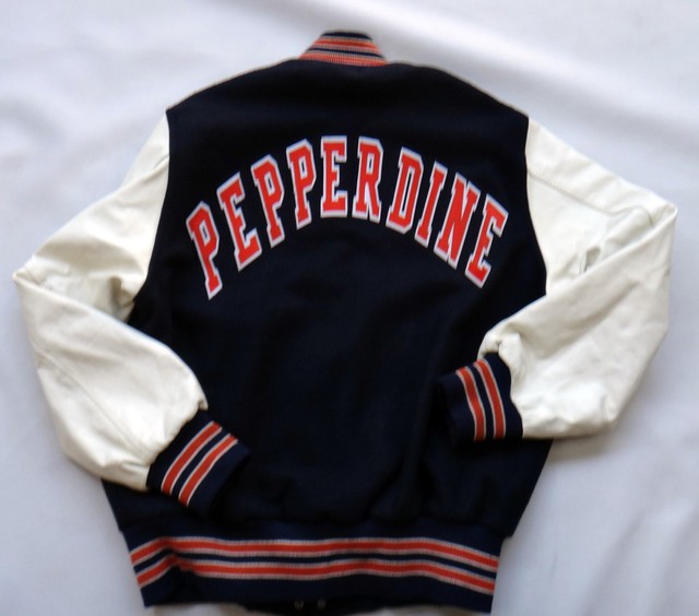 PEPPERDINE university varsity leather jacket football LARGE wool