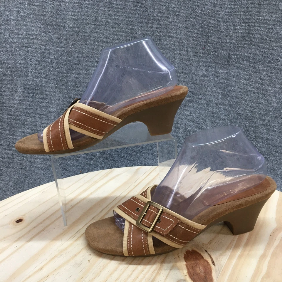 Sandalias Aerosoles Mujer 9.5 M Álgebra Slides Cuero Marrón Informal Hebilla Tacón Foto 2 de 4