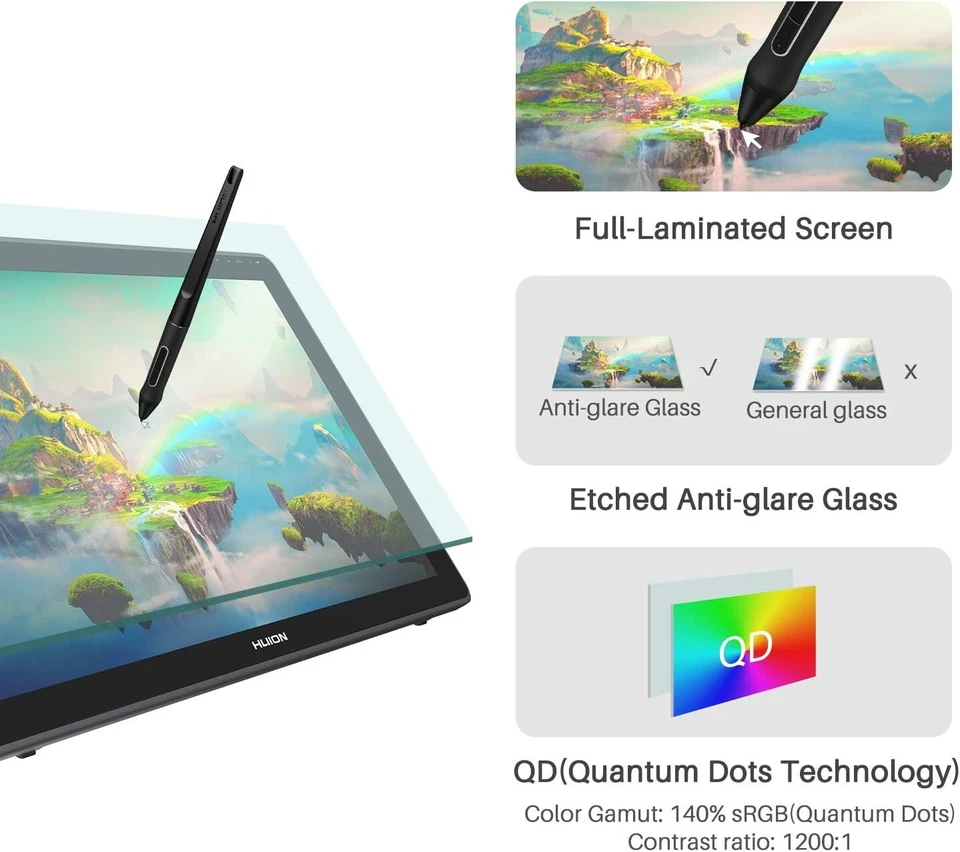 HUION KAMVAS 22 Plus Graphics Drawing Tablet with Full-laminated QD Screen 140% - Image 3 of 4