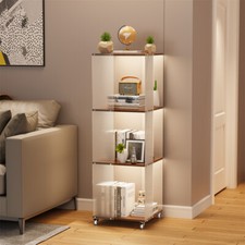 4-Tier Freestanding Bookshelf Acrylic Storage Display Stand on Lockable Wheels