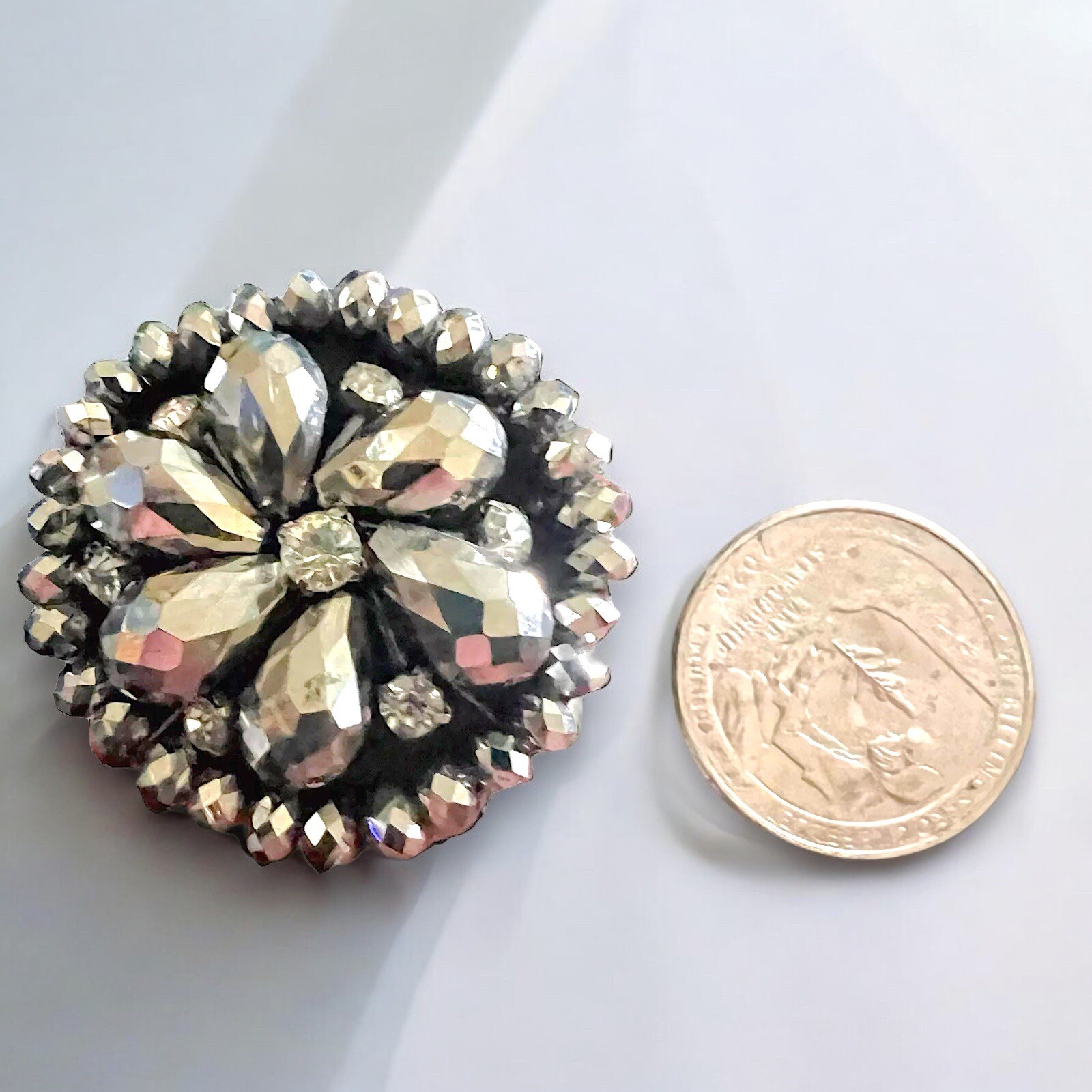 Crocheted Beaded Crystal Ring Adjustable Silver T… - image 4