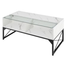 Rectangle Coffee Table Center Table Living Room w/Tempered Glass Top  LED Light