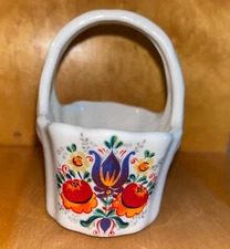 Reutter Porzellen Flower Basket Small Germany Trinket Container MCM Colorful Dec