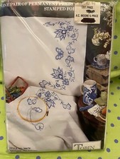 Tobin Pillow Cases Set of 2 Embroidery Stamped Kit Blue Leaves/Butterflies New
