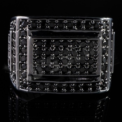 18K Black Gold Plated Iced Hip Hop Championship Band MICROPAVE CZ Pinky Ring - Picture 2 of 7