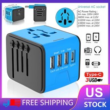 All in One International Travel Adapter Converter 3 USB Type C Wall Charger Plug
