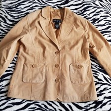 Beth Terrell Real Suede Jacket Blazer Tan Leather Button Size M Medium Vintage