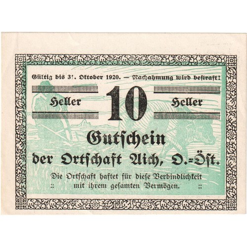 [#288186] Austria, Aich, 10 Heller, Texte, 1920, 1920-12-31, UNC, Mehl:FS 10, b - 第 1/2 張圖片