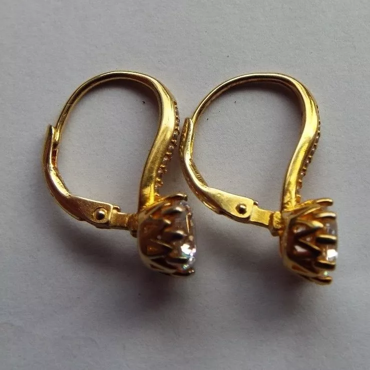 Diamonique 2ct tw Leverback Earrings Sterling Silver Plated Yellow Gold NEW