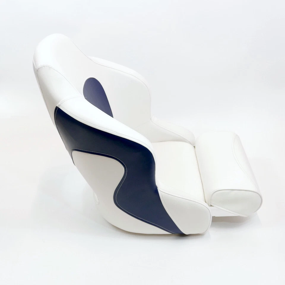Premium Captain's Flip-Up Bolster Boat Seat, White/Blue Style. Boat Marine Yacht - Image 4 of 4