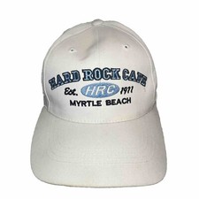 Hard Rock Cafe Myrtle Beach White Hat Cap est 1971 Light Blue Black Strap Buckle