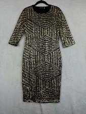 MF Dress The United States Womens M Black Gold Sequins Long Sleeve Dress Formal