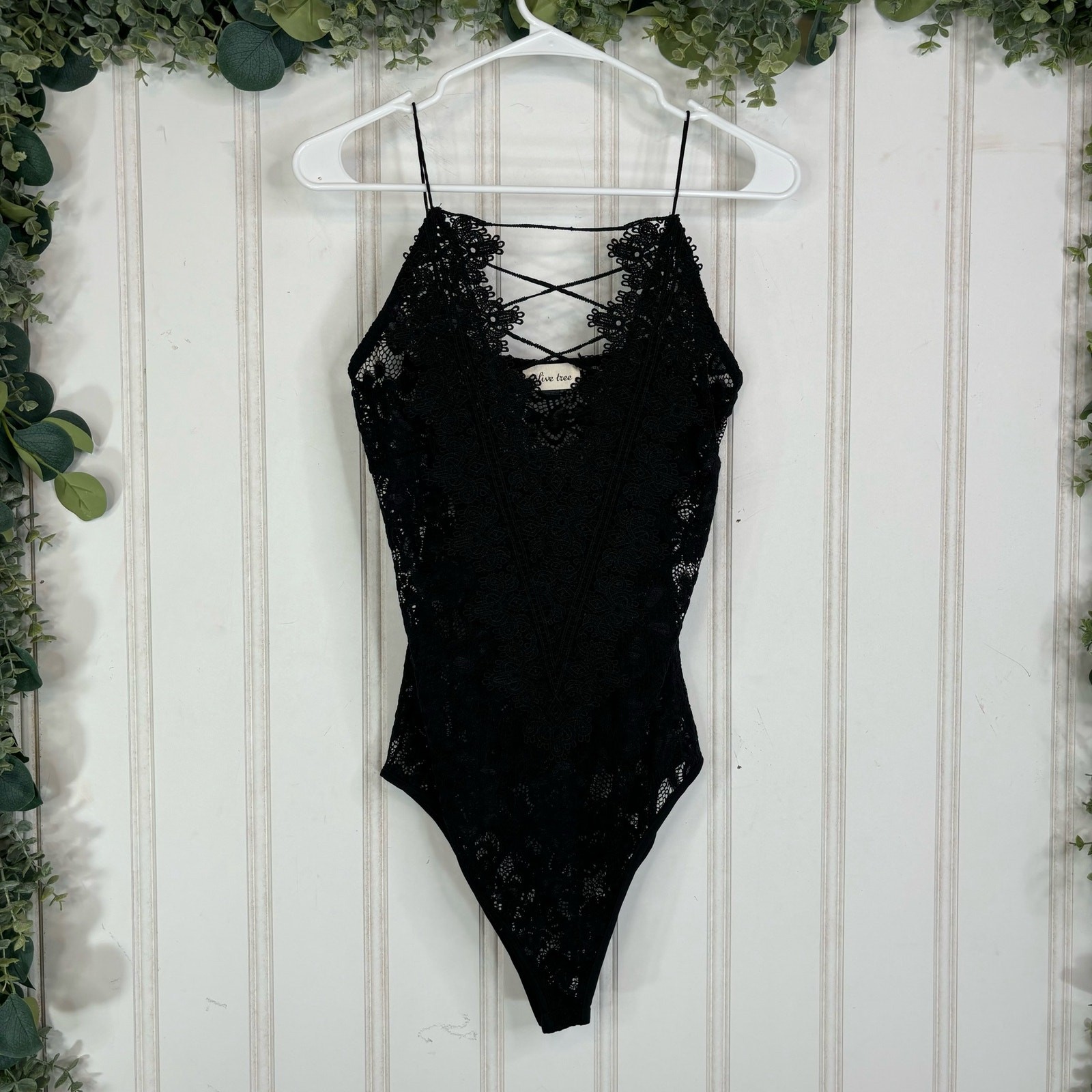 Olive Tree Lace Bodysuit LARGE Black Whimsigoth Sexy Glam Night Date Club Summer