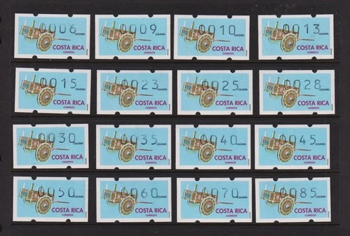Costa Rica - 16 Different FRAMA type labels, Mint, NH