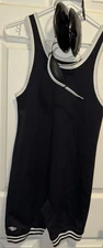 MENS MATMAN WRESTLING BLACK SINGLET ADULT LARGE L AL W/ EAR GAURDS HEADGEAR LOT