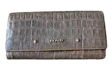 Picard Weimar Geldbörse Clutch Portemonnaie grau Leder Reptil Wallet Kroko Influ