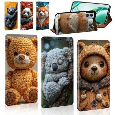 3D Ton Wald Kunst Leder Ständer Schutzhülle für Motorola Moto E, Moto G, Edge 40/50