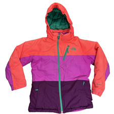 North Face Hyvent Winter Jacket Girls M 10/12 Hooded Neon Colorblock