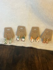 Earrings set of 4 gnome theme Holiday homemade dangling earrings E29