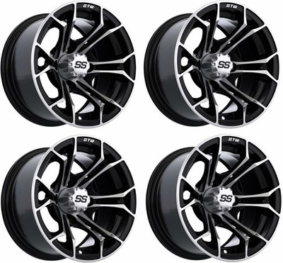 GTW Spyder 12 inch Machined/Black Aluminum Golf Cart Wheel | 3:4 Offset | Set 4