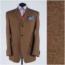 Mens Herringbone Tweed Jacket 42R UK Size CCC Brown Sport Coat Blazer