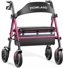 Bariatric Rollator Walker 500lb Capacity 19.7" Wide Padded Seat 8" All Terrain