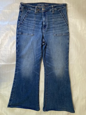 American Eagle Women's Super High Rise Flare Jeans 18 Short Blue Stretch