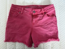 Cat  Jack Girls Pink Denim Cut-Off Shorts L 10/12 Cotton Button Pockets