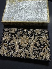 Vintage Zardozi Gold Thread Black Velvet Clutch Purse Hand Made India