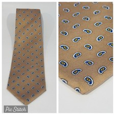 Brooks Brothers 346 Pure Silk Tie Made in USA Gold w Blue White Micro Paisley