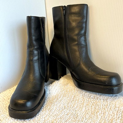 Ipanema Womens Leather Boot Platform Side-Zip BlockHeel Square-Toe  Size 8 Black