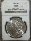 1886 Morgan Silver Dollar NGC MS64 S$1 Philadelphia Minted No Reserve