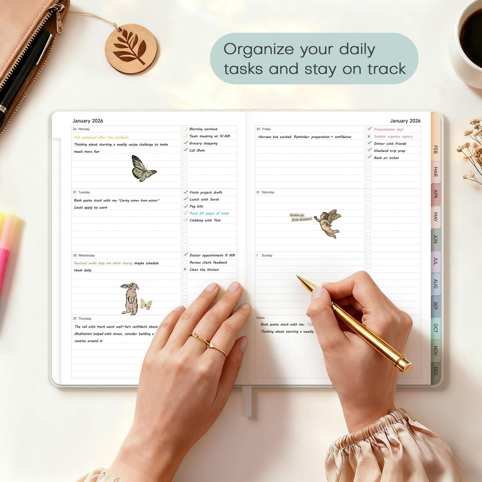 2026 Agenda Planner, Weekly Monthly Layout, Hardcover Notebook, Off White thumbnail 4