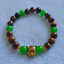Green Brown & Gold Round Tigers Eye Beaded St...